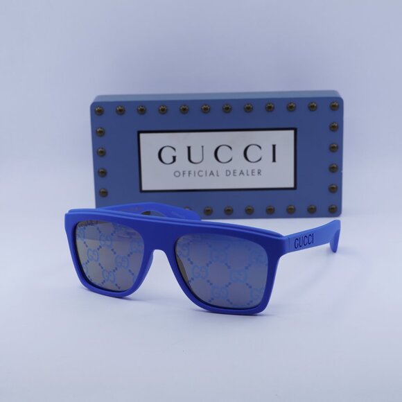 Gucci GG1570S 004 Square Sunglasses - Blue/Bronze & Blue with GG Pattern - Picture 1 of 11